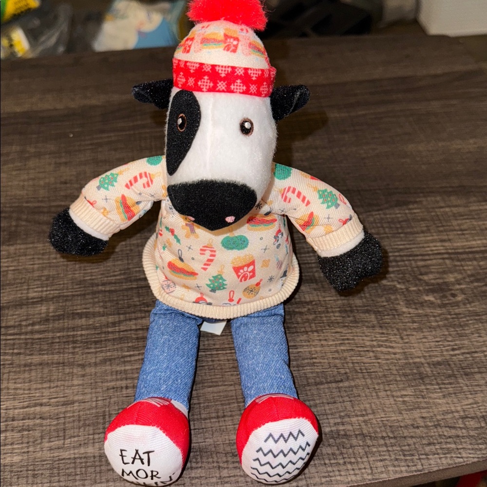 Christmas Holiday Chick Fil A Plush Cow with Sweater and Cap